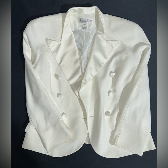 Vintage Dior Women’s Double-Breasted Ivory/White Blazer - Picture 2 of 9